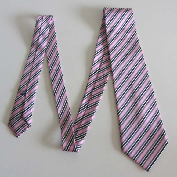 STEFANO RICCI pink/blk/white striped tie 100% silk - Picture 3 of 7